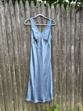 NWT American Eagle Outfitters Silky Light Blue Midi Slip Dress